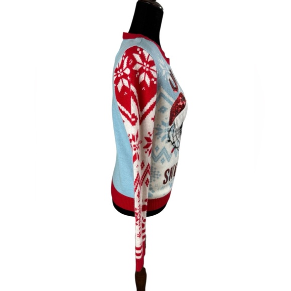 No Boundaries Ugly Christmas Sweater Red and Blue Cat Sweater - Picture 5 of 9